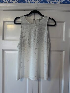 NWT Alice + Olivia White Tank Top with Crystal Embellishment
